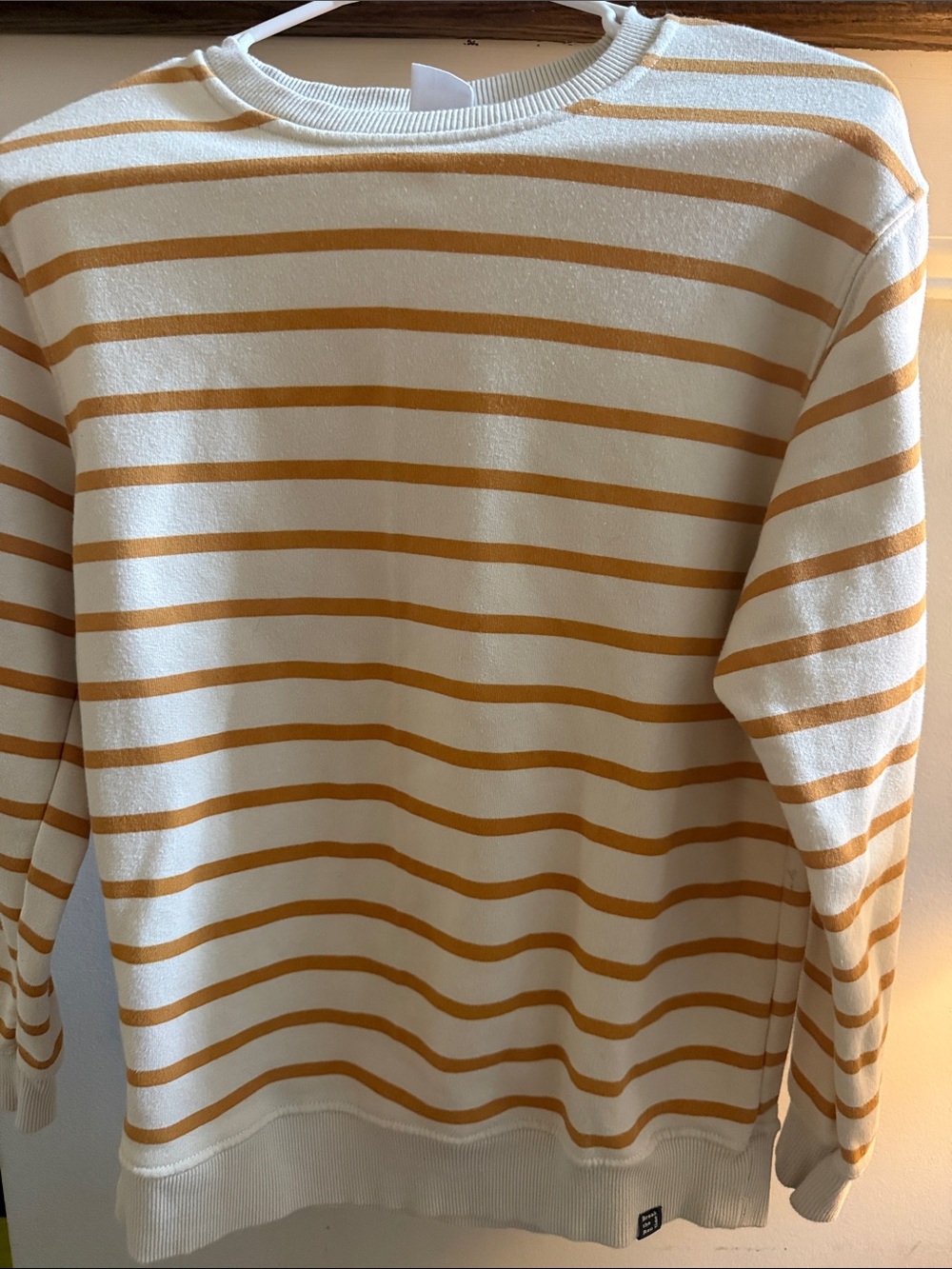 Zara Cream and Mustard Striped Crewneck Sweater